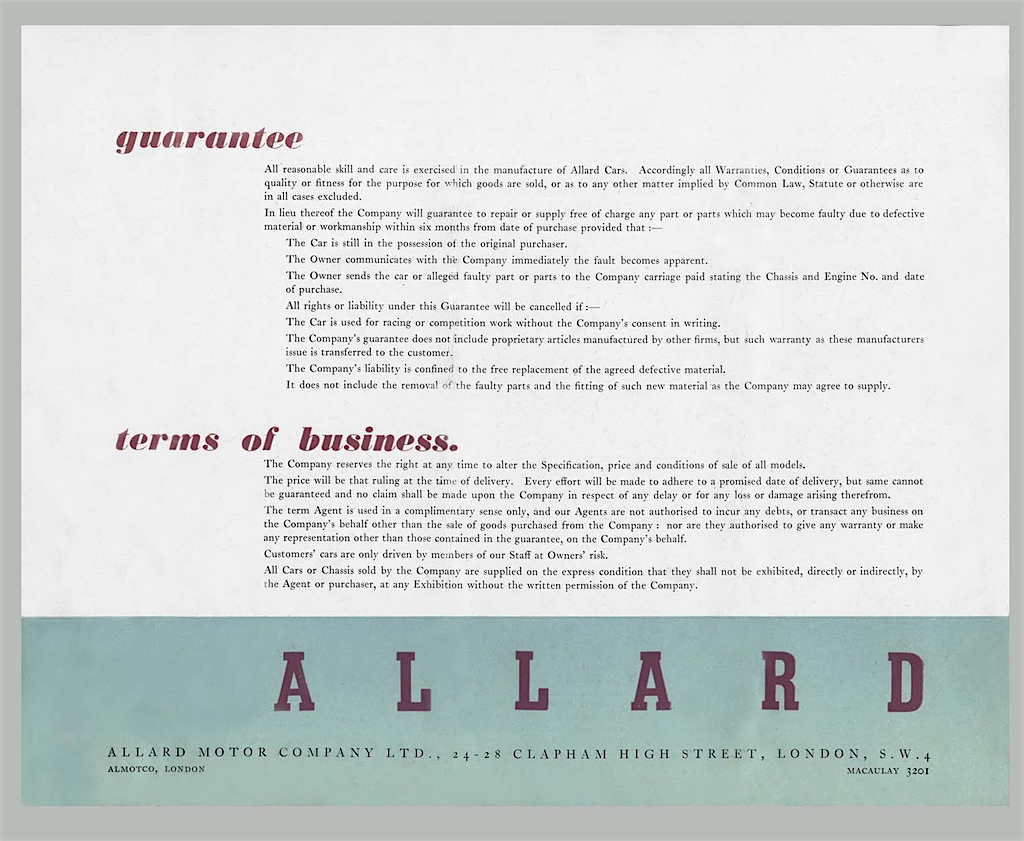 1949 Allard Brochure Page 2
